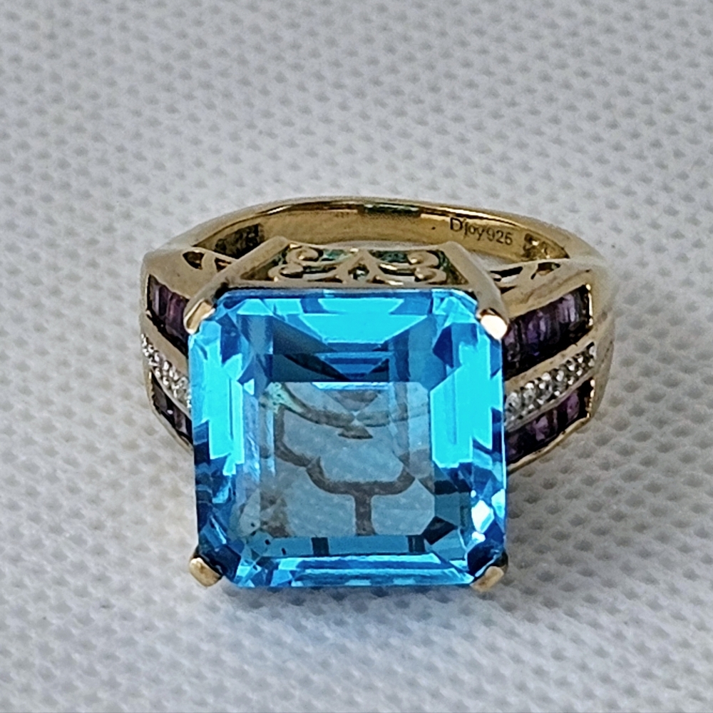 Genuine Caribbean Quartz & African Amethyst Ring Vermeil Size 7! - Picture 6 of 12